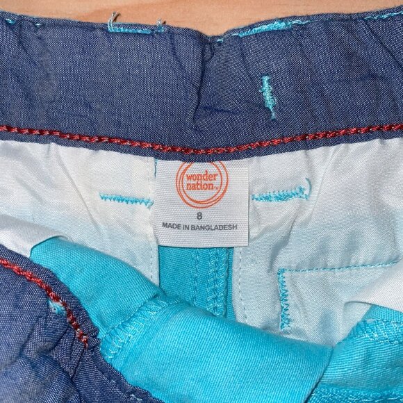 Wonder Nation Boys Aqua Blue Flat Front Shorts With Button Closure Size 8 Cotton - Picture 5 of 7